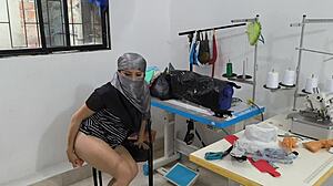 indian seamstress gets naughty in her workshop, masturbating solo
