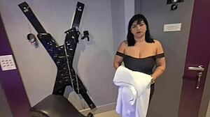 couple's backstage doggystyle quickie without condom, then with