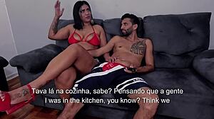 The wife commands and the cuckold obeys, calling the cousin for doggystyle anal without condom