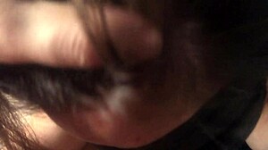 Submissive slut gives sloppy blowjob with big natural tits in pov