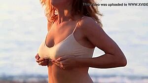 Lady in bra displays softly bouncing boobs in clothed softcore scene