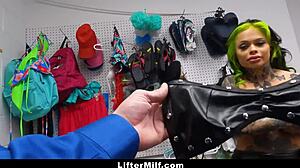 The milf shoplifter need to convince the officer to let her go. liftermilf