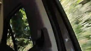 Housewife flashes tits in car selfie