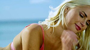 bikini babe lika star gives her boss a blowjob by the pool, then rides his cock in cowgirl before he dives into her muff