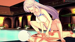 Hey, check out Belfast bikini fun in the public pool with Azur Lane fantasy