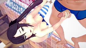 Mona in swimsuit jerks off uncensored hentai