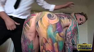 Bound submissive british slut deepthroats and swallows cum in bdsm bondage