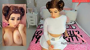 Leia Princess Cosplay Slut Fingers Ass in Ahegao Jerk Off Instructions