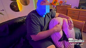 Snow bunny enjoys playful spanking and snack session.