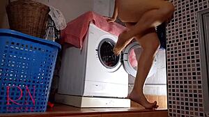 Dominate that adorable housewife in the laundry room machine, he commands