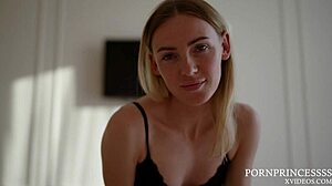 footjob queen delivers another great deal, making him cum on her feet in lingerie close-up