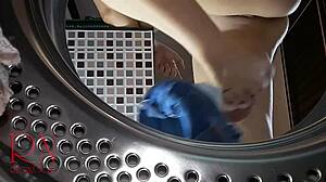 Dominate that adorable housewife in the laundry room machine, he commands