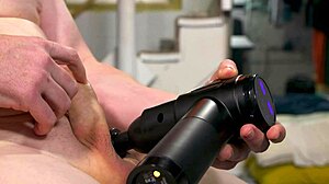 Slow motion massage on a massive solo cock in detailed scene