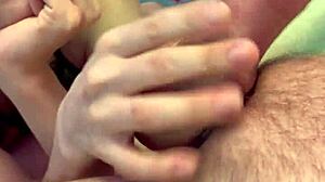 Feeling the intense pleasure of a sexy handjob on my monster cock up close.