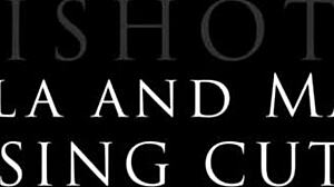 isabella de laa and marilyn sugar kissing outdoors with brunettes