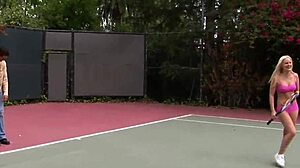 Threesome BLAST on Tennis Court with Curvy Latina!