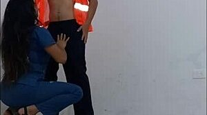 Cleaning Employee Seduces Hospital Nurse For Standing Office Sex