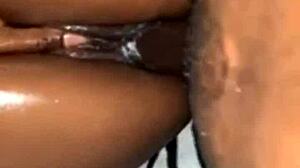 creaming on my dick in missionary, oiled ebony body glistening with sweat