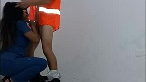 Cleaning Employee Seduces Hospital Nurse For Standing Office Sex