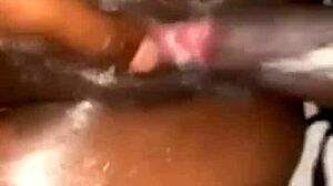 creaming on my dick in missionary, oiled ebony body glistening with sweat