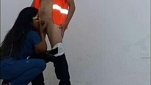 Cleaning Employee Seduces Hospital Nurse For Standing Office Sex