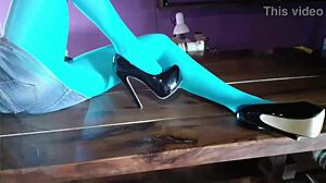 Milf With Beautiful Legs In Pantyhose And Heels Lying On The Table