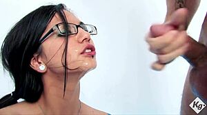 wow, tiny asian babe just got drenched by 4 huge cocks in wild bukkake action!