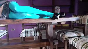 Milf With Beautiful Legs In Pantyhose And Heels Lying On The Table