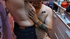 barber babe flaunts her perfect natural tits while teasing the customer