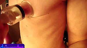 Blonde Fetish Lover Tests Giant Beehive Dildo on Nipples