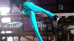 Milf With Beautiful Legs In Pantyhose And Heels Lying On The Table