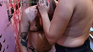 barber babe flaunts her perfect natural tits while teasing the customer