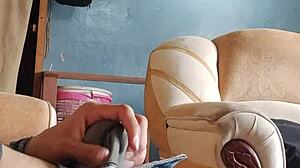 Masturbating My Cock in the Living Room with Latina Panties Nearby