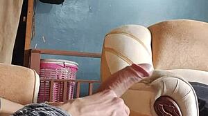 Masturbating My Cock in the Living Room with Latina Panties Nearby