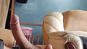 Masturbating My Cock in the Living Room with Latina Panties Nearby