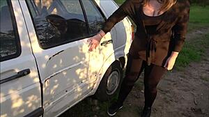 Car Breakdown with Young Girl in Old Auto