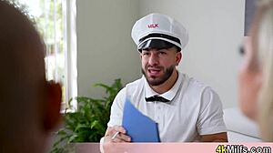 Bold sailor stepbro intensely solves milf's sexual problems with hardcore fucking