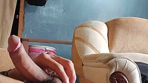 Masturbating My Cock in the Living Room with Latina Panties Nearby