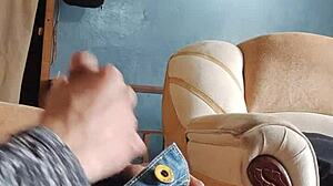 Masturbating My Cock in the Living Room with Latina Panties Nearby