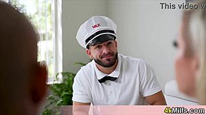 Bold sailor stepbro intensely solves milf's sexual problems with hardcore fucking