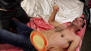 French Amateur in Green Leather Pants and Red Satin Bodysuit Gets Spanked and Licked in Full HD POV
