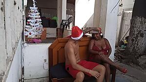 Spanish Ebony Neighbor Takes Small Cock Dildo In Garage