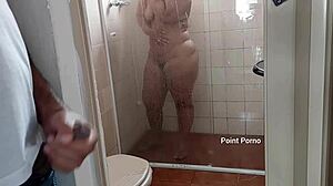 my latina brunette stepmother with big ass showers openly for spying