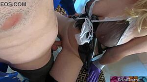 Husband fucks blonde maid with cum facial