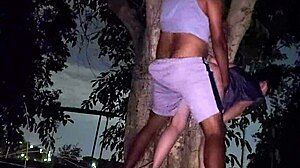 Almost caught in public with big tits brunette.