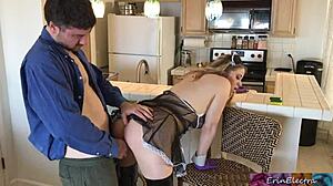 Husband fucks blonde maid with cum facial