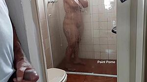 my latina brunette stepmother with big ass showers openly for spying