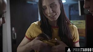 Naive Aidra Fox obeys Abigail Mac and dominant producer in rough ffm fucking, riding, and missionary drilling.