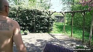 My teen neighbor keeps teasin’ this old guy for outdoor fun in his yard, dang it!