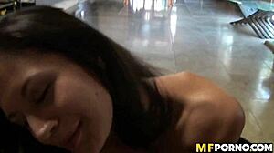 Watch this skinny latina babe chug cock